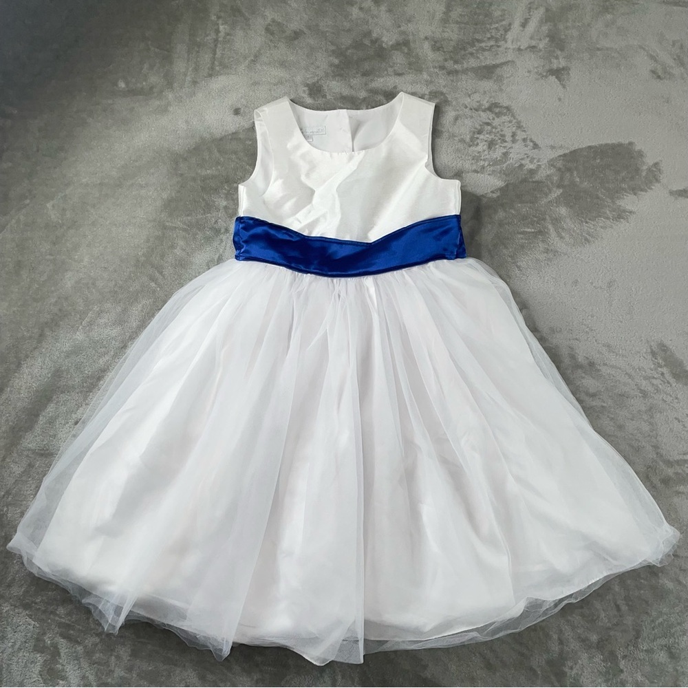 ella by Marmellata Girls Elegant Tulle Dress Flower Girl White Blue Size 7